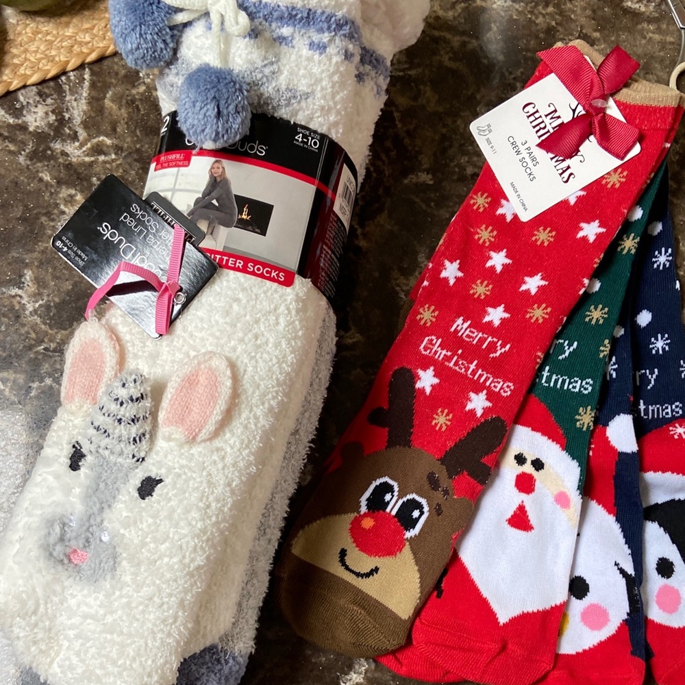Cozy Christmas Kids Socks Set - White, Red, Blue Cuddl Duds Sherpa socks unicorn